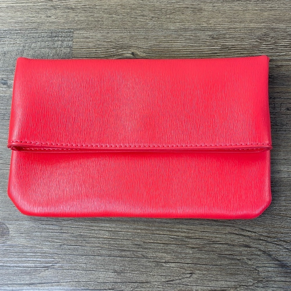 Neiman Marcus Women's Coral Red Magnetic Folding Faux-Leather Clutch Bag